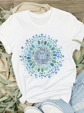 Watercolor Mandala T-Shirt, Boho Geometric Tee, Artistic Abstract Shirt 209